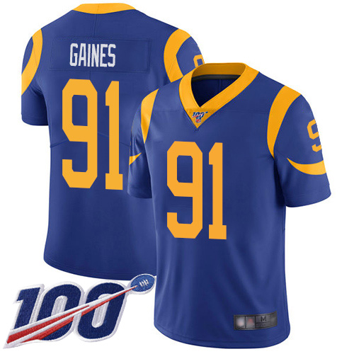 Los Angeles Rams Limited Royal Blue Men Greg Gaines Alternate Jersey NFL Football #91 100th Season Vapor Untouchable
